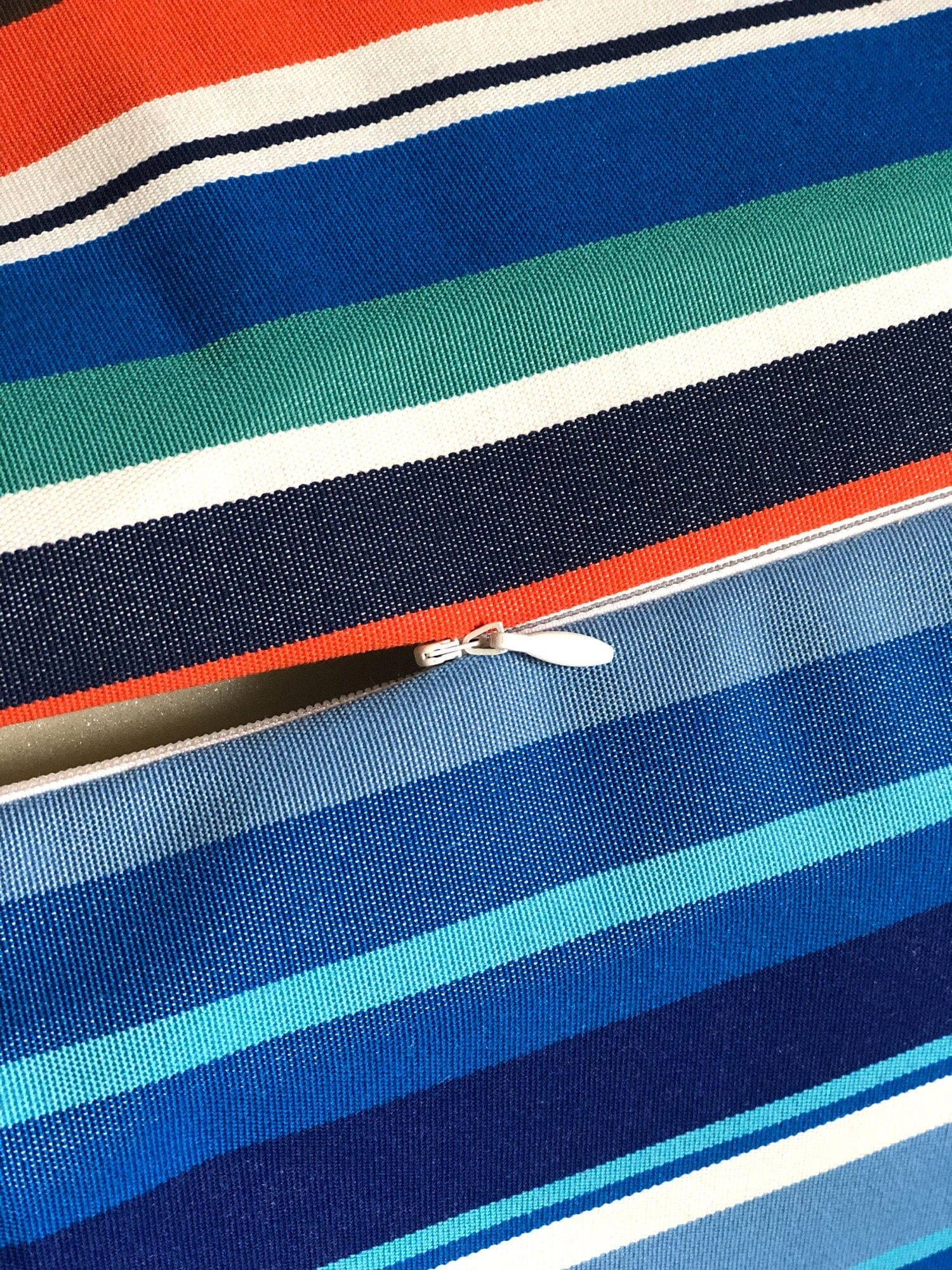 Rockin Cushions SALE Bean Bag Blue Beach Stripe Ottoman, Floor Pouf Slip Cover